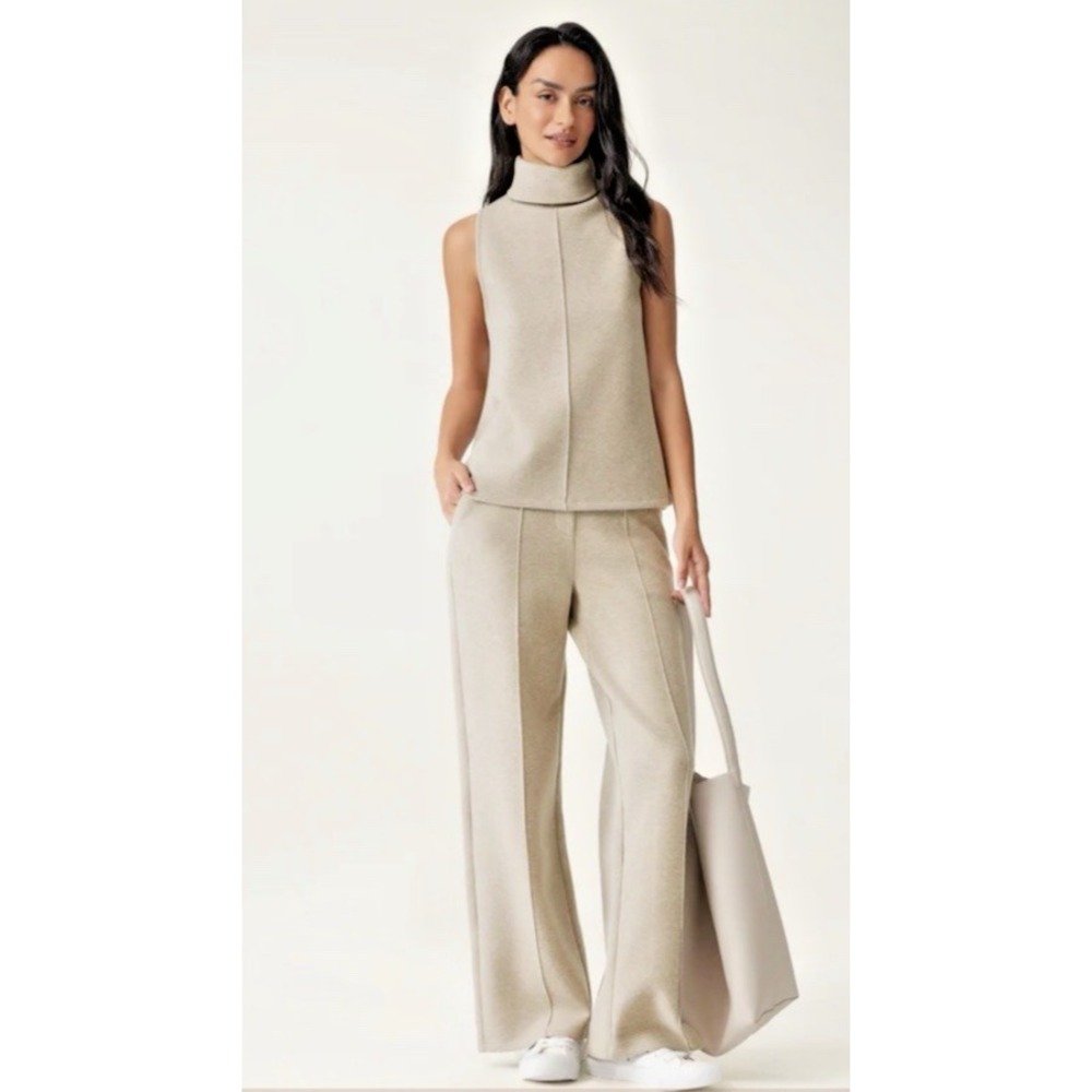 OGL Size XS Split Hem Top & High Waisted Straight Leg Pant Set Heather Morganite